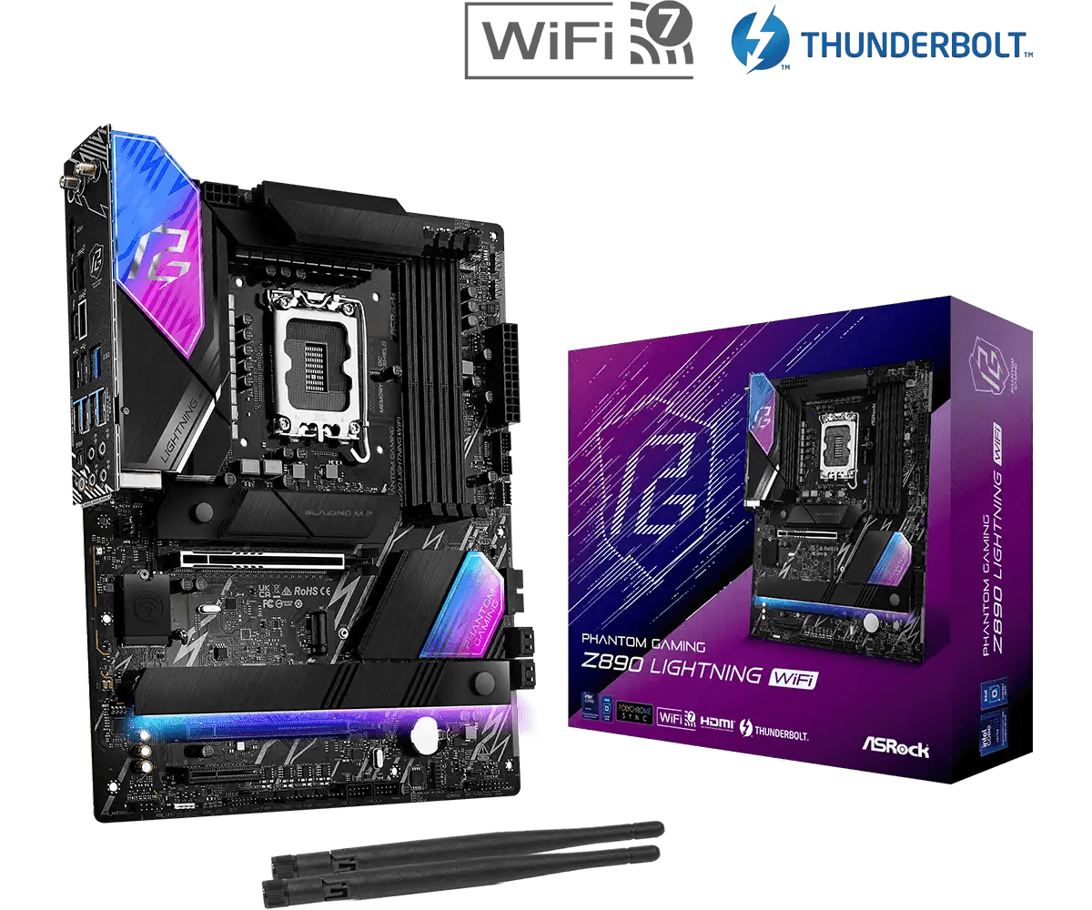 ASRock PHANTOM GAMING Z890 Lightning WiFi LGA1851 Socket Gaming Motherboard - Vektra Computers LLC ASRock PHANTOM GAMING Z890 Lightning WiFi LGA1851 Socket Gaming Motherboard - Vektra Computers LLC